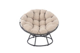 Front view of a Blakeley Papasan chair with plush weather-resistant cushions, perfect for patios in Oakville, Ontario.