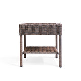 Cambridge Wicker Outdoor End Table with all-weather wicker, slatted top, and built-in shelf for outdoor storage in Oakville, ON.