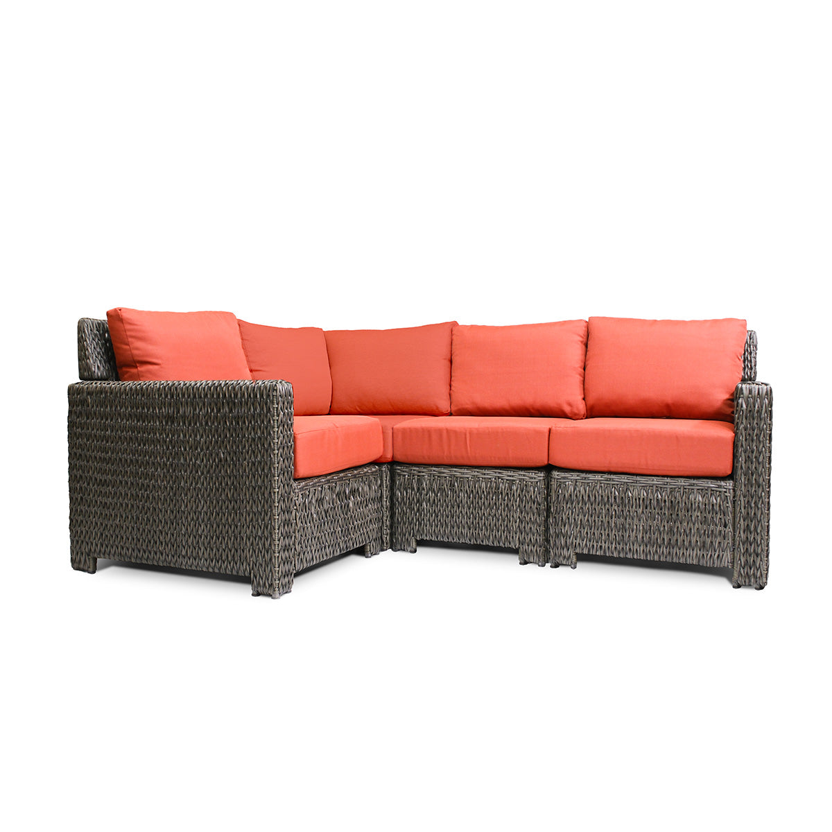 Laguna Point 4-Piece Wicker Outdoor Sectional Set in glossy brown wicker, modular design, vibrant cushions, perfect for outdoor Toronto.