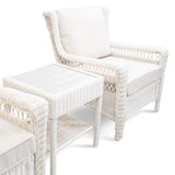 Close-up of Park Meadows 3-Piece Wicker Outdoor Bistro Set, featuring a table and chairs with white cream finish, perfect for outdoor spaces in Oakville.