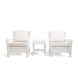 Park Meadows 3-Piece Wicker Outdoor Club Chair Bistro Set with white cream finish, including 2 chairs and end table, perfect for outdoor lounging in Oakville.