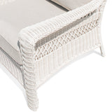 Close-up of the left armrest of Park Meadows Outdoor Chair, highlighting the detailed white cream wicker and plush cushion.