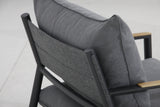 Back view of the Monti club chair showcasing the cushioned backrest with Sunproof® VENAO fabric in Oakville.