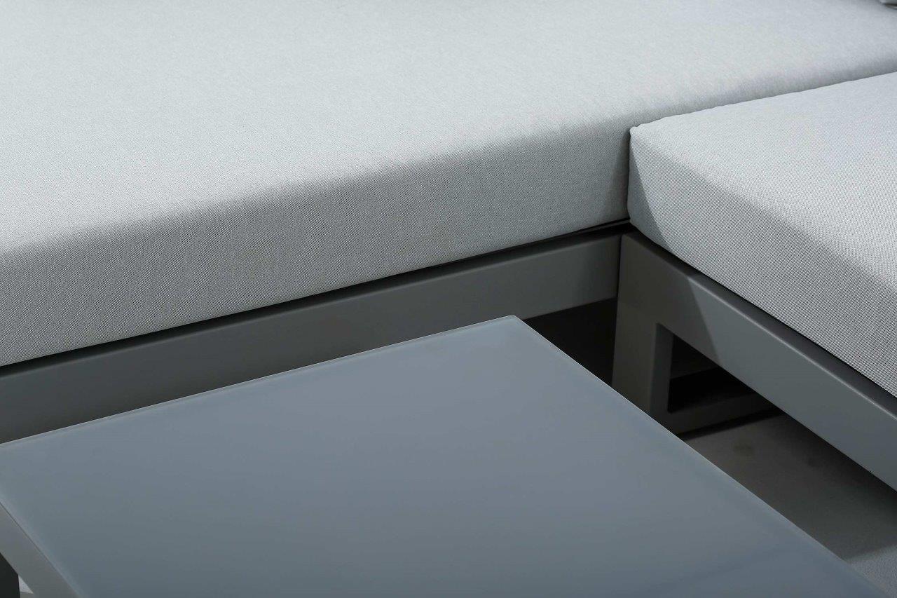 Close-up view of the table's fabric and corner, highlighting detailed construction and design, ideal for Oakville outdoor settings.